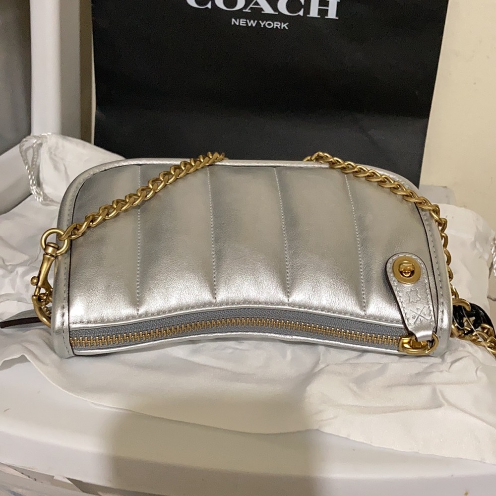 Coach Swinger silver metallic quilted leather shoulder bag - Picture 7 of 11